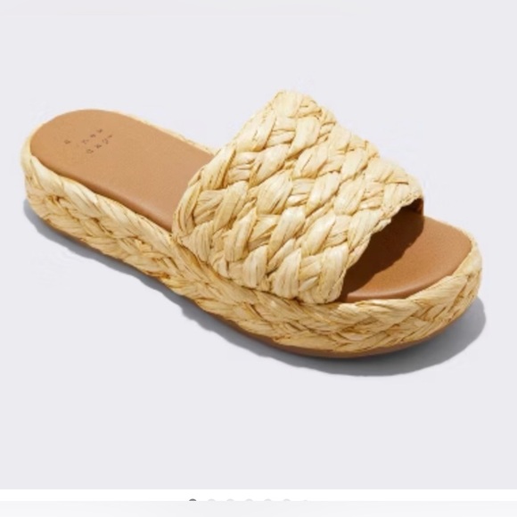 a new day Shoes - Women's A New Day Casey Braided Raffia Espadrilles Woven Slide Sandals Size 7.5